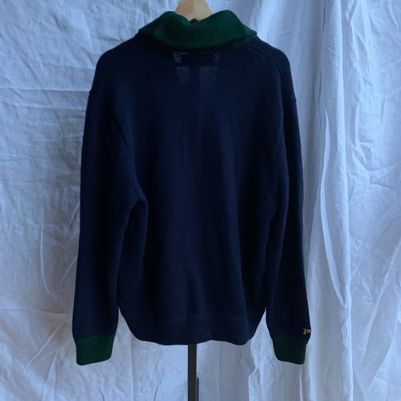 Polo Ralph Lauren Letterman P Wing Cardigan Jacket - Navy/Green - Picture 2 of 7